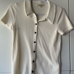 Madewell White Ribbed Button-Up Shirt